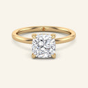 Aura Cushion Hidden Halo Solitaire Diamond Ring | 2 Carat in yellow gold with a cushion cut lab grown diamond and sleek band design.