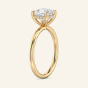 Side view of 2 Carat Aura Cushion Hidden Halo Solitaire Diamond Ring in yellow gold, showcasing hidden halo beneath the cushion cut diamond.