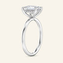 Profile view of Aura Emerald Hidden Halo Solitaire Lab Grown Diamond Ring in white gold, highlighting the hidden halo design.