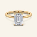 Emerald Cut Lab Diamond Ring in yellow gold with hidden halo solitaire setting, ideal for modern engagement styles.