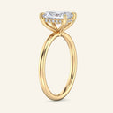 Side view of 2 Carat Aura Radiant Hidden Halo Solitaire Diamond Ring in yellow gold showcasing hidden halo and elevated solitaire setting.