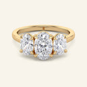 Celeste Oval Three Stone Diamond Engagement Ring in yellow gold with 2 carat lab grown diamonds in a classic three-stone setting.