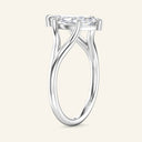 Side profile of Esme Marquise Split Shank Diamond Ring in white gold, emphasizing the raised marquise diamond and sculpted split shank.