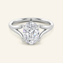 Esme Oval Split Shank Solitaire Diamond Ring in white gold featuring a 2 carat lab grown oval diamond and modern split shank setting.