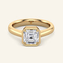 Terra Asscher Heavy Bezel Diamond Ring in yellow gold with a 2 carat lab grown asscher-cut diamond and bold bezel setting, ideal for engagement.