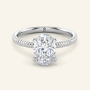Bianca Oval Ribbed Band Solitaire Diamond Ring in white gold featuring a 2 carat lab-grown oval diamond and elegant ribbed band.