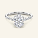 Cora Oval Cathedral Pavé Solitaire Diamond Ring in white gold featuring 2 carat lab grown oval diamond and pavé set band for engagement.
