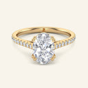 Cora Oval Cathedral Pavé Solitaire Diamond Ring in yellow gold with 2 carat lab grown oval diamond and pavé band, perfect for engagement.