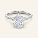 Cora Pear Cathedral Pavé Solitaire Diamond Ring | 2 Carat in white gold with a pear-shaped lab diamond and pavé band, ideal for engagements.