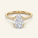 Cora Pear Cathedral Pavé Solitaire Diamond Ring | 2 Carat in yellow gold with a pear-cut lab grown diamond and pavé band, perfect for engagement.