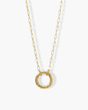 Alya Stone Modern Paperclip Connector Necklace in solid gold — detail view