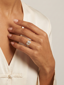 Astra oval three-stone lab-grown diamond ring styled on a model