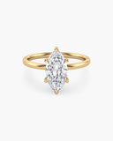 Aura marquise-cut lab-grown diamond hidden halo solitaire ring in solid gold, front view