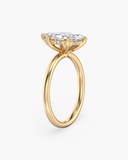 Aura marquise-cut lab-grown diamond solitaire ring, side view showing the hidden halo