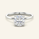 Front view of Aura Round Hidden Halo Solitaire Lab Diamond Ring in white gold with brilliant round-cut center stone and elegant slim band.