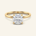 Aura Round Hidden Halo Solitaire Lab Diamond Ring in yellow gold with 3 carat round-cut center stone and subtle diamond halo setting.