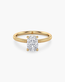 Bianca Elongated Cushion Ribbed Band Solitaire Diamond Ring