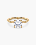 Bianca round brilliant lab-grown diamond solitaire ring with ribbed band in solid gold, front view