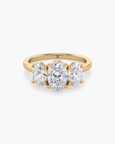Celeste oval lab-grown diamond three-stone ring in solid gold