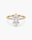 June marquise-cut lab-grown diamond solitaire ring with pave band in solid gold, front view