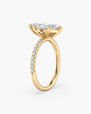 June marquise-cut lab-grown diamond solitaire ring, side view showing pave shoulders