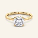 June Round Classic Solitaire Diamond Ring in yellow gold with a 2 carat lab grown round diamond, featuring a secure four-prong setting.