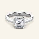 Terra Asscher Heavy Bezel Diamond Ring in white gold featuring a 2 carat lab grown asscher-cut diamond with a sleek, wide bezel setting.