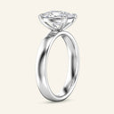 Profile view of Titan Elongated Cushion Wide Shank Solitaire Diamond Ring in white gold with raised 2 carat lab grown diamond for maximum brilliance.