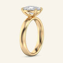 Side view of Titan Elongated Cushion Wide Shank Solitaire Diamond Ring in yellow gold showcasing elevated 2 carat lab grown diamond setting.