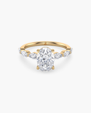 Vera oval lab-grown diamond side-stone ring with marquise accents in solid gold