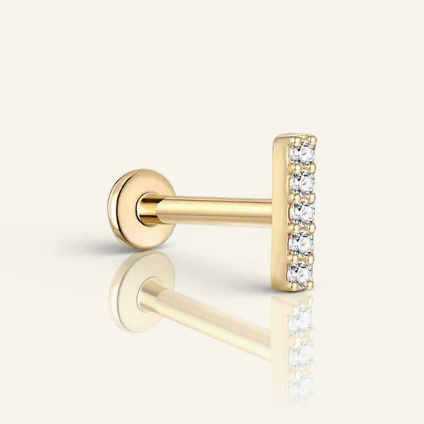 Side view of minimalist lab diamond bar earrings featuring pavé-set diamonds and a flat-back post for comfort and secure fit.