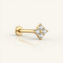 Side view of Lab Diamond Clover Earring - Flat Back Stud showcasing secure flat-back post and clover-shaped diamond setting in gold.