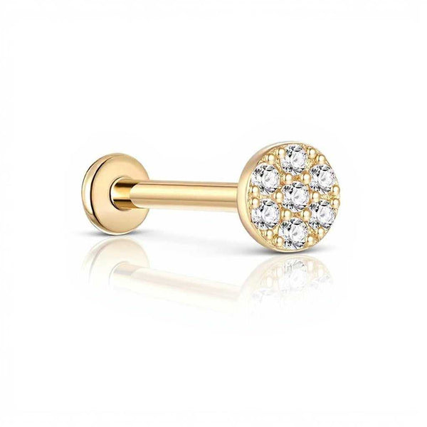 Pavé Lab Diamond Disc Earrings - Stud Earrings | Flat Back in gold with round diamond cluster and secure flat-back post for all-day comfort.
