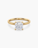 Bianca cushion-cut lab-grown diamond solitaire ring with ribbed band in solid gold, front view