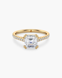 Cora asscher-cut lab-grown diamond cathedral pave solitaire ring in solid gold, front view