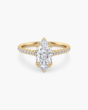 Cora marquise-cut lab-grown diamond cathedral pave solitaire ring in solid gold, front view
