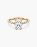 Cora radiant-cut lab-grown diamond cathedral pave solitaire ring in solid gold, front view