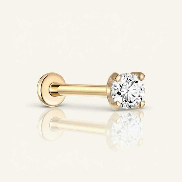 Flat-back Round Lab Diamond Stud Earring in gold, designed for secure, all-day comfort and brilliant shine.