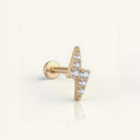 Lab diamond stud earring in gold with pavé-set stones shaped like a lightning bolt, offering sparkling elegance and a secure flat back fit.