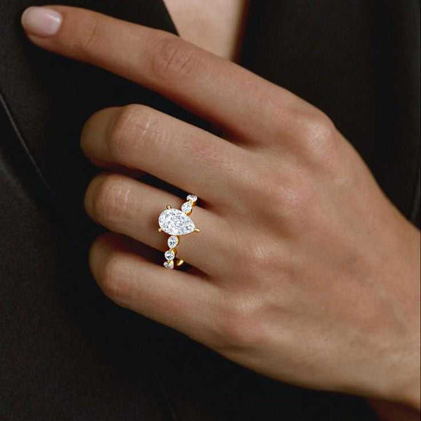 Vera Pear Half-Coverage Side Stone Lab Grown Diamond Ring